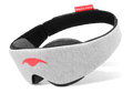 Three-quarter view of a grey Manta Sleep Mask Classic on a white background, featuring a bright red Manta Sleep logo and tag.