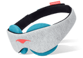 Three-quarter profile view of a grey Manta COOL Sleep Mask showing the soft blue-teal circular eye cups, isolated on white.