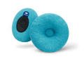 Pair of round blue-teal Manta COOL Eye Cups, showing both the indented front side and the black hook-and-loop back side on white.