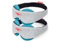 Two light grey sleep masks featuring coral logos and vibrant blue-teal circular eye cups neatly stacked on top of each other, on white.
