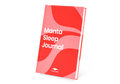 Studio shot of the closed Manta Sleep Journal featuring a red and pink wavy pattern cover, isolated on a white background.