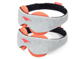 Two identical Manta STEAM Sleep Masks stacked vertically against a solid white background. Both masks feature a light gray heathered jersey knit front band accented by a coral-red Manta Sleep logo on the left side, with thick, circular terracotta-orange heat therapy eye cups visible extending beyond the band.