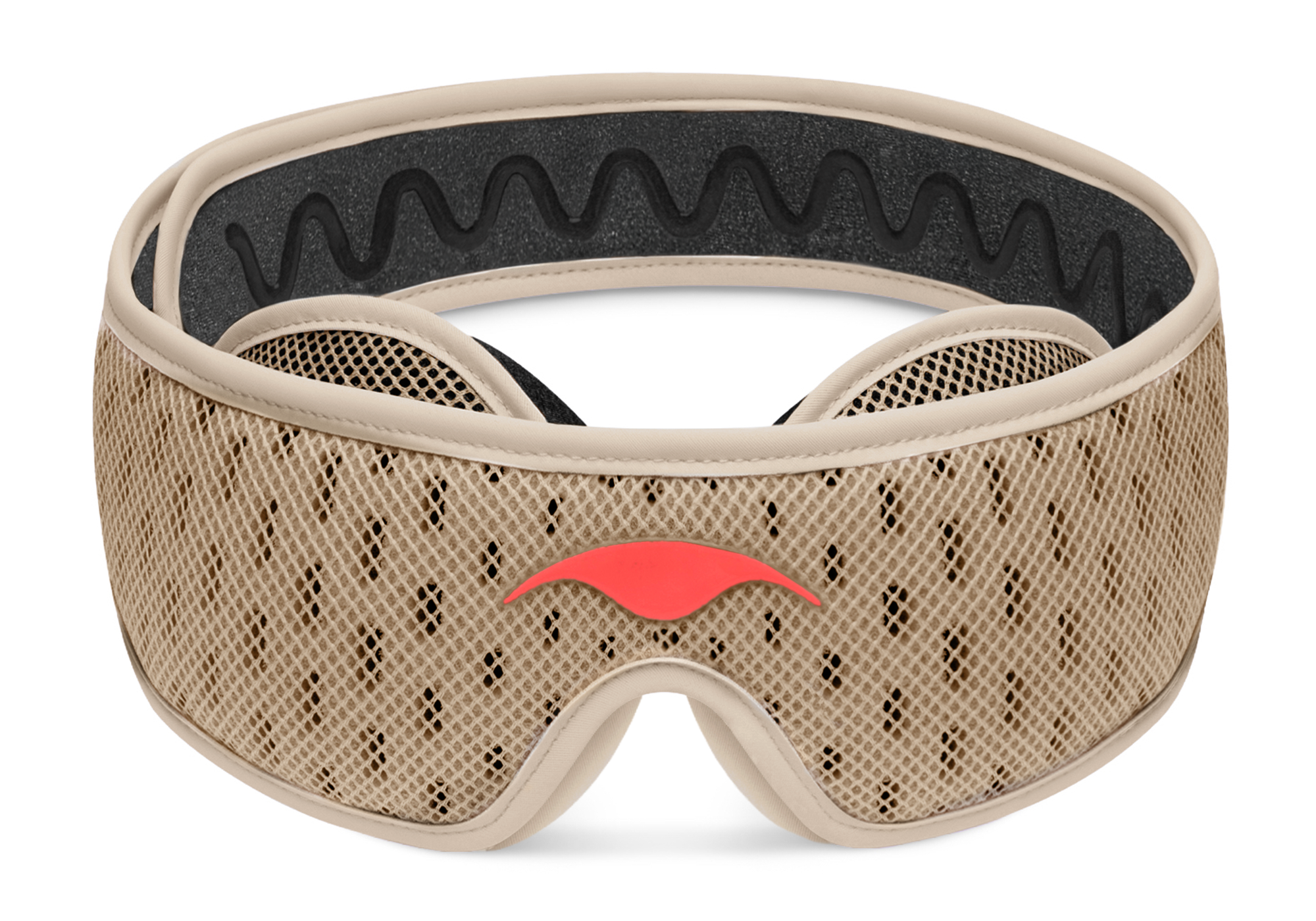 Front view of the light brown Tranquil Taupe Manta PRO with an coral-red Manta Sleep logo.