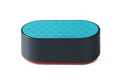 Side profile of the Manta Sleep Booster Speaker, showing its black oval body, red base accent, and textured teal top grille on a crisp white background.