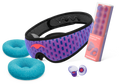 The Wake Up Ready Bundle, featuring a purple Manta PRO Sleep Mask, two teal Manta COOL Eye Cups, and a box of Manta Sleep Earplugs.